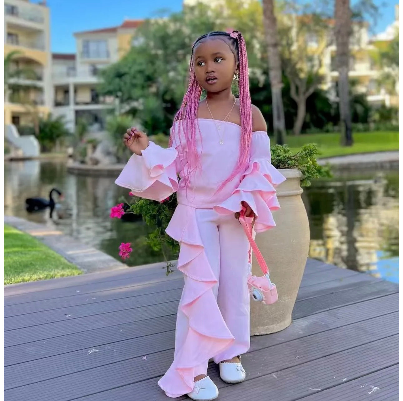 Off Shoulder Frill Cord- Vacation Wear