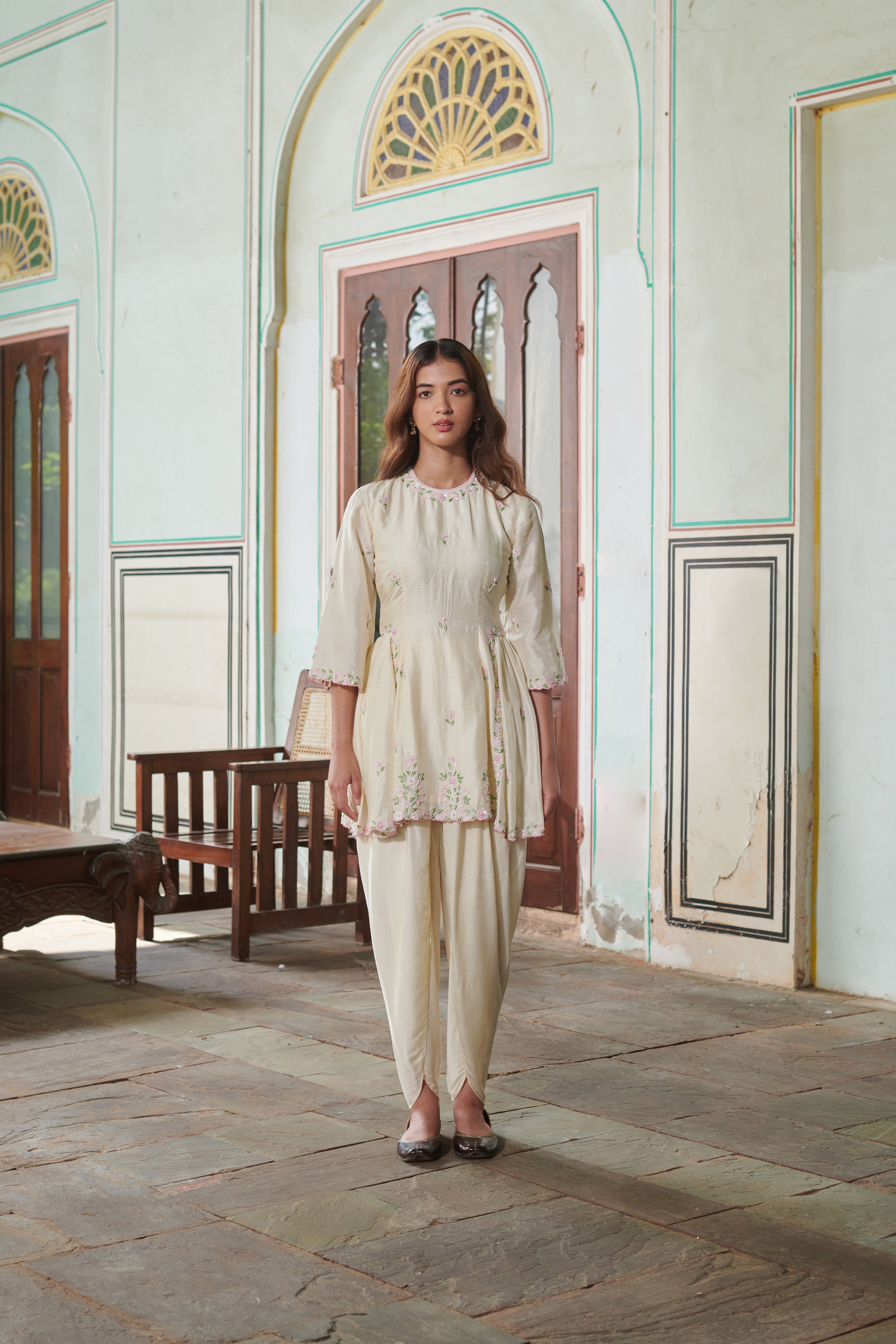 Varnika (वर्णिका) - Floral Embroidered Dhoti Set