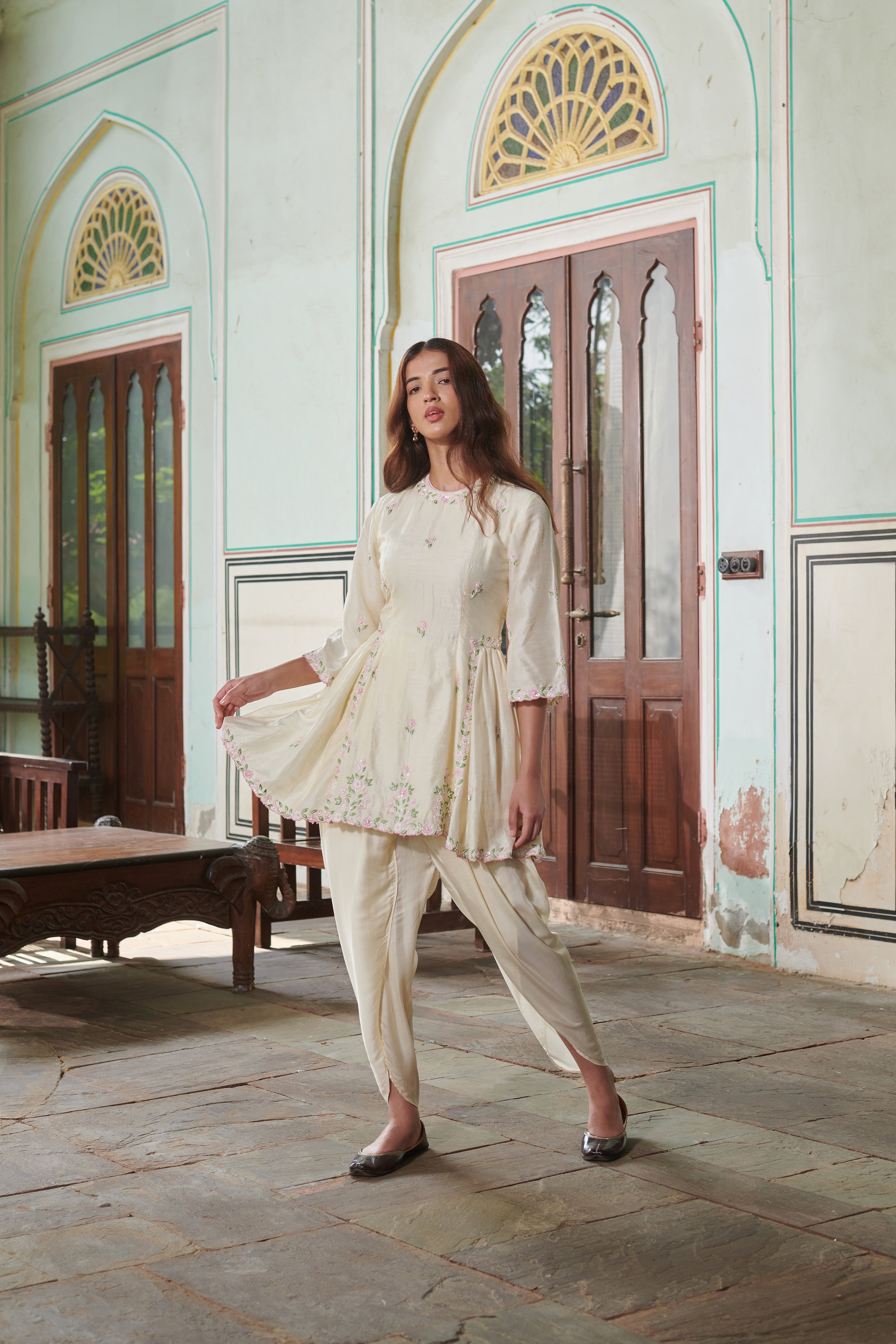 Varnika (वर्णिका) - Floral Embroidered Dhoti Set