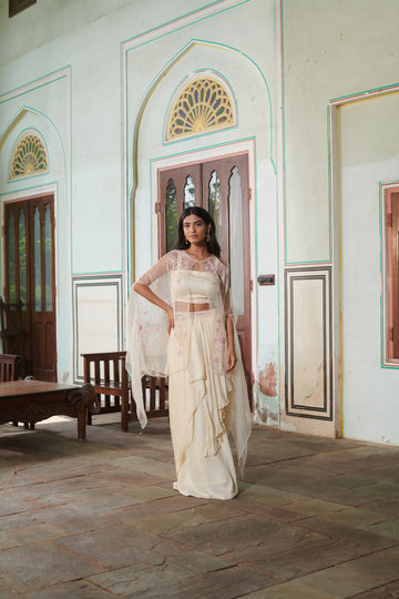 Anvitha (अन्विता) - Embroidered Cape with Blouse and Skirt Set