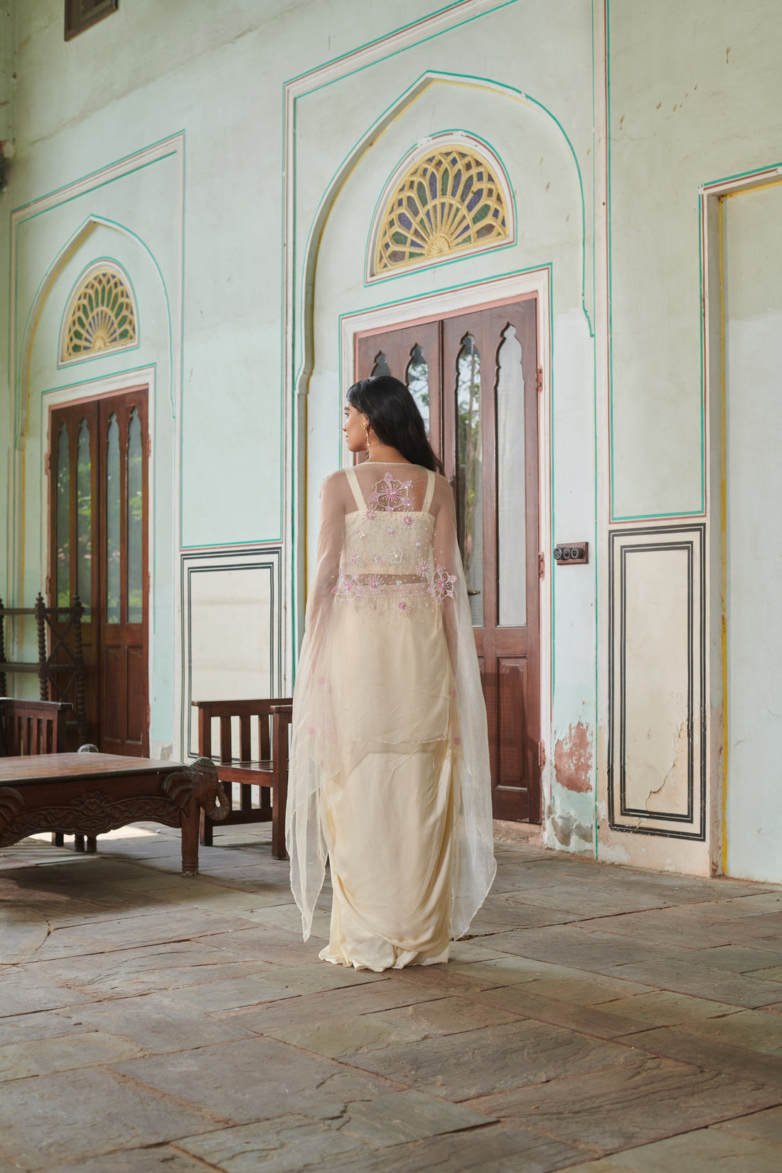 Anvitha (अन्विता) - Embroidered Cape with Blouse and Skirt Set