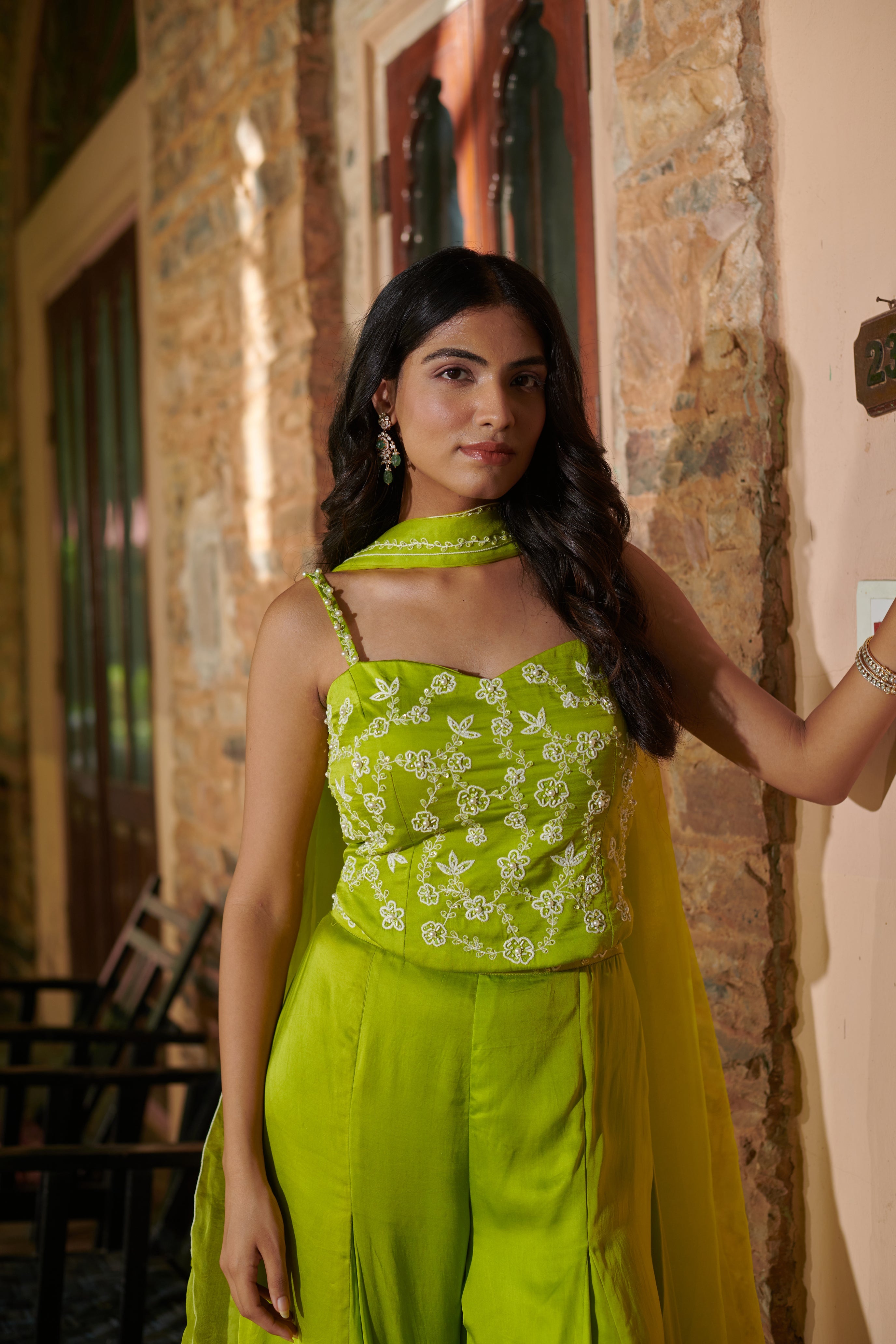 Haritā (हरिता) - Embroidered Top with Palazzo Set