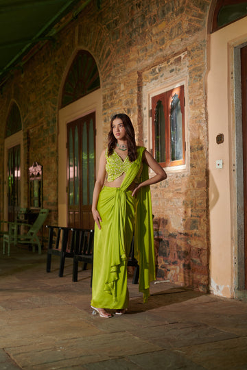 Avani (अवनी) - Green Drape Saree Set