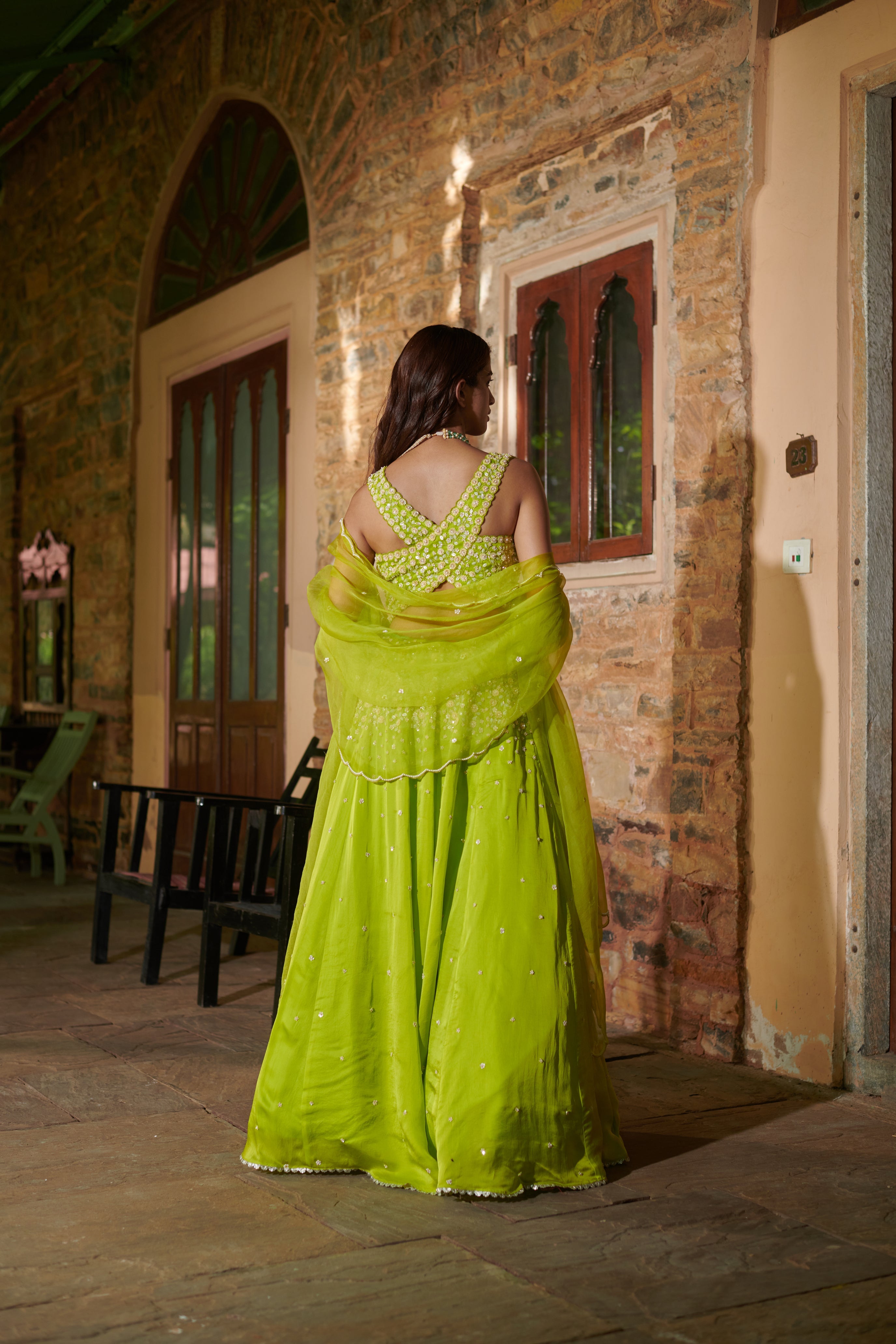 Tarangini (तरंगिणी) - Green Embroidered Lehenga Set
