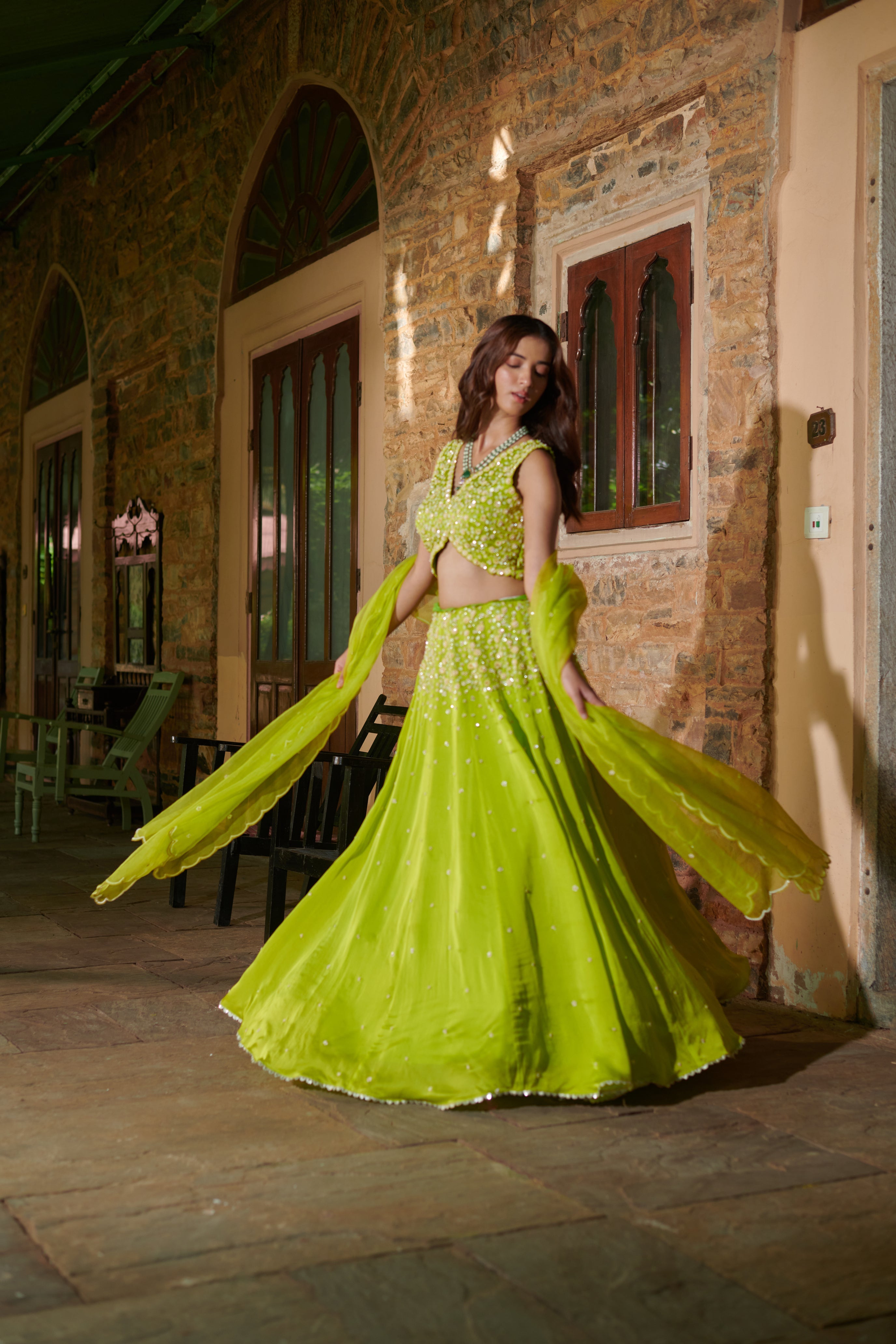 Tarangini (तरंगिणी) - Green Embroidered Lehenga Set