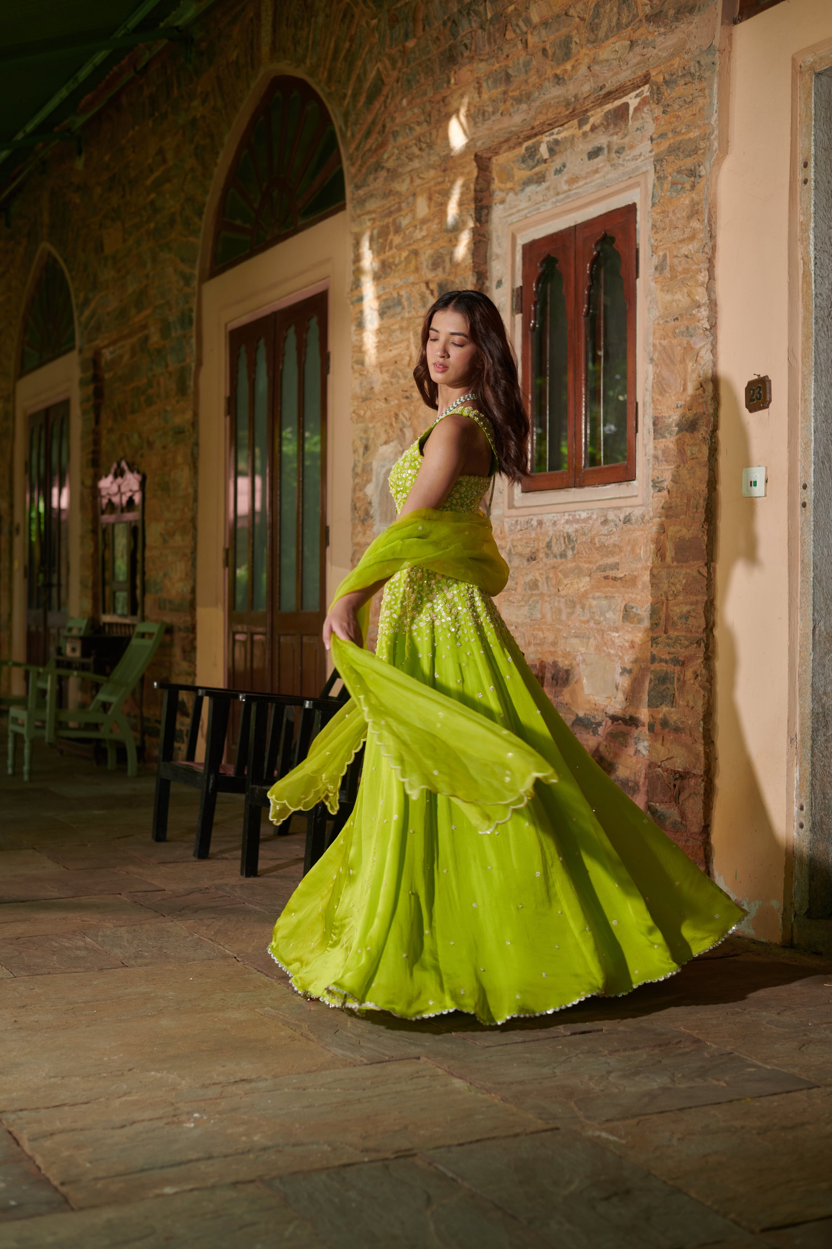 Tarangini (तरंगिणी) - Green Embroidered Lehenga Set