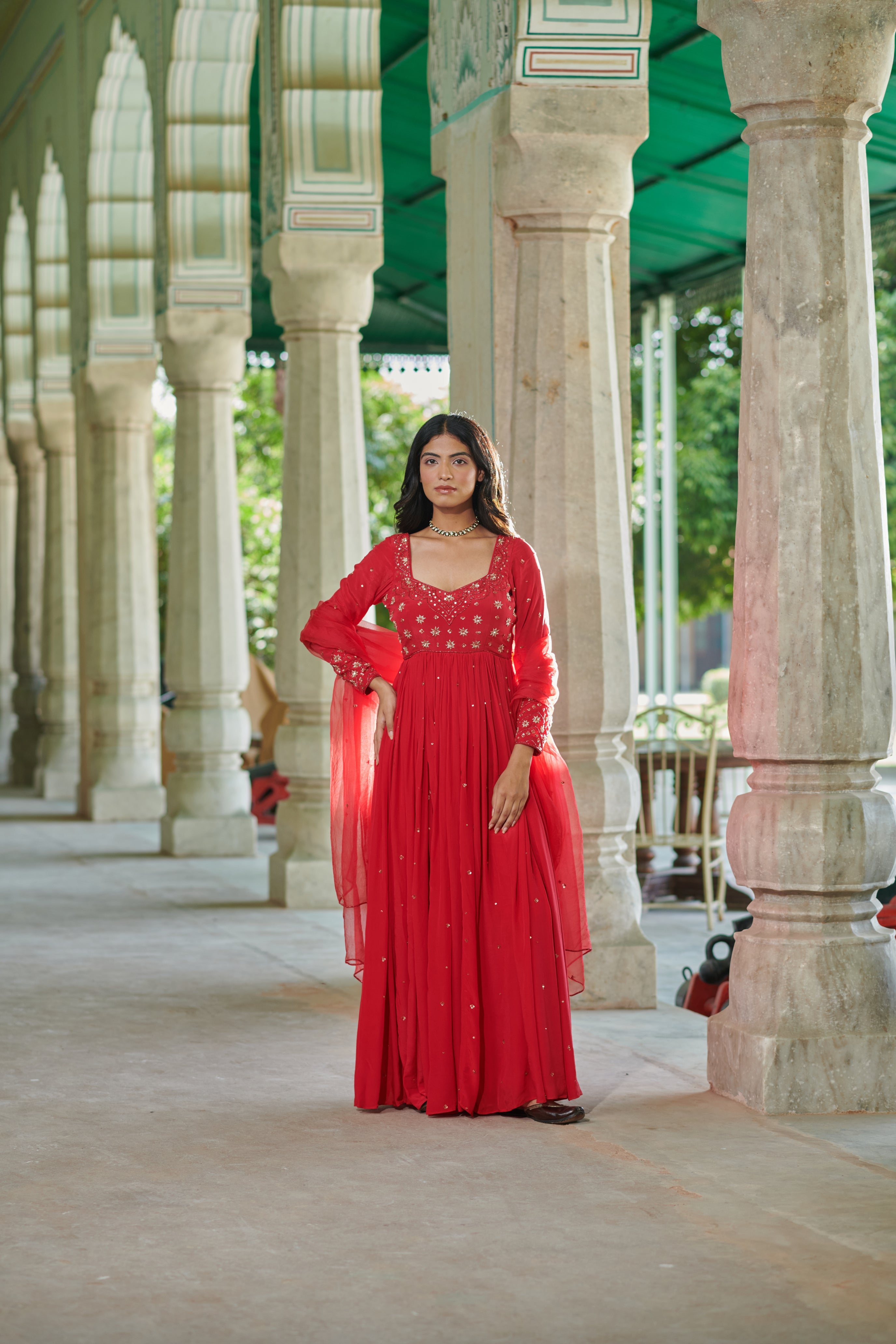 Raktāmbara (रक्ताम्बरा) - Embroidered Anarkali Set