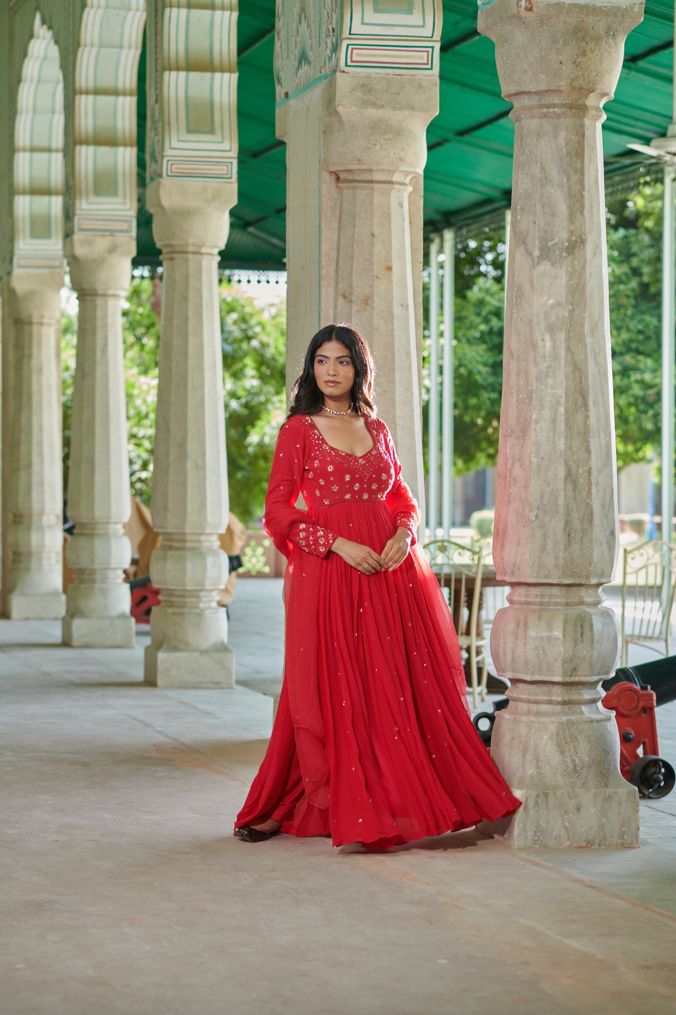 Raktāmbara (रक्ताम्बरा) - Embroidered Anarkali Set