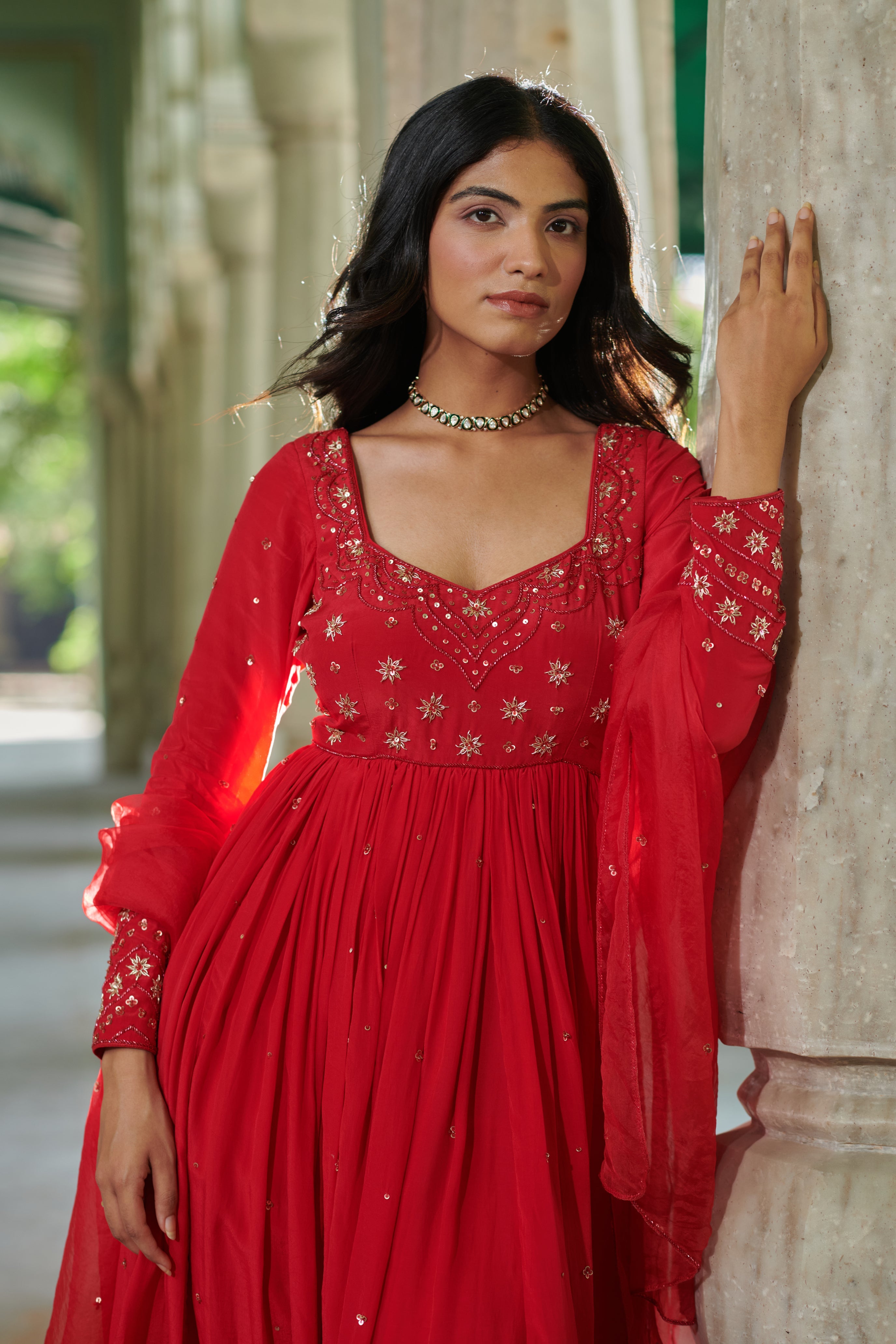 Raktāmbara (रक्ताम्बरा) - Embroidered Anarkali Set