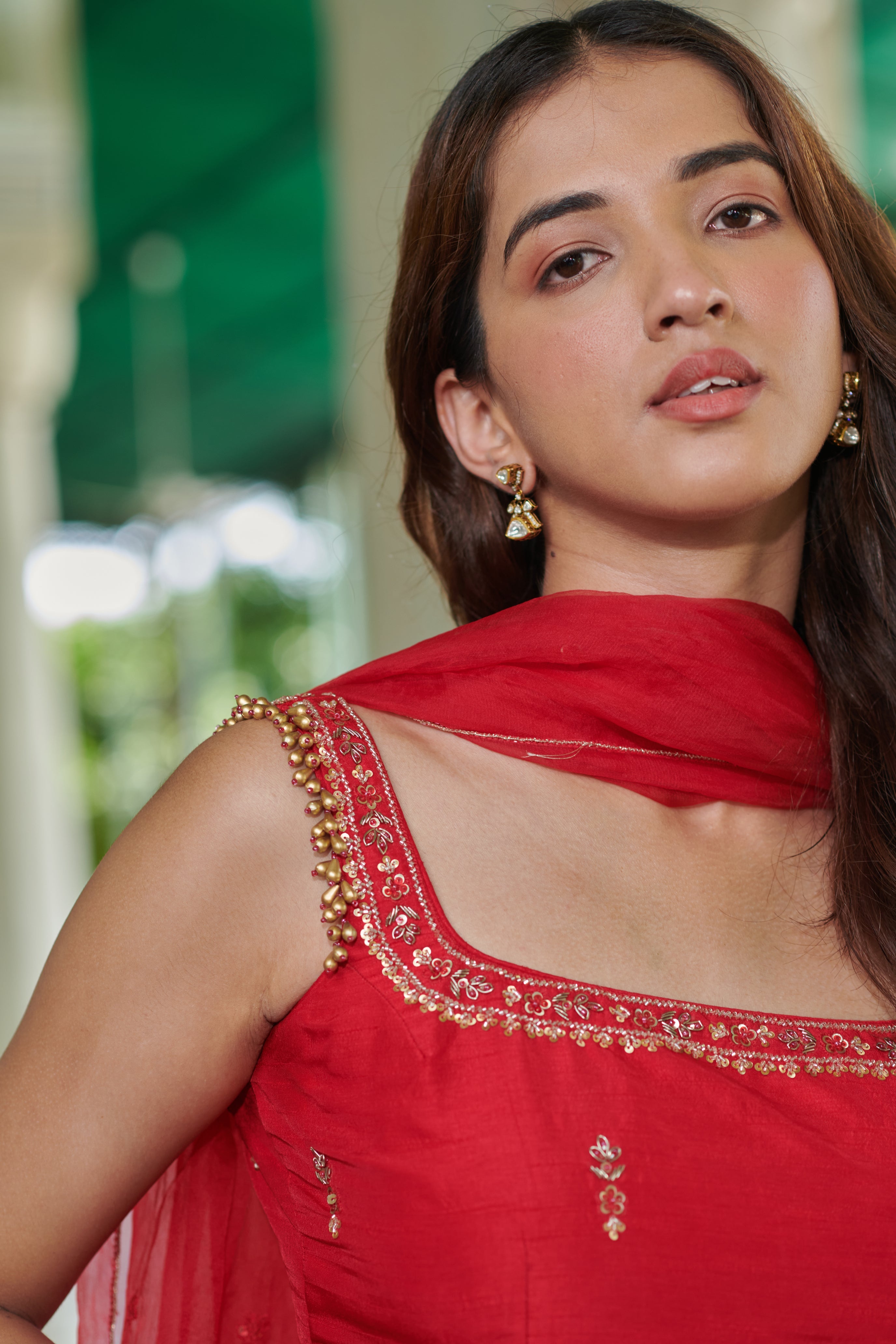 Sohini (सोहिनी) - Red Embroidered Kurta with Pants Set