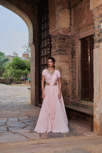 Ananda Laharī (आनन्द लहरी) - Pink Drape Lehenga Set