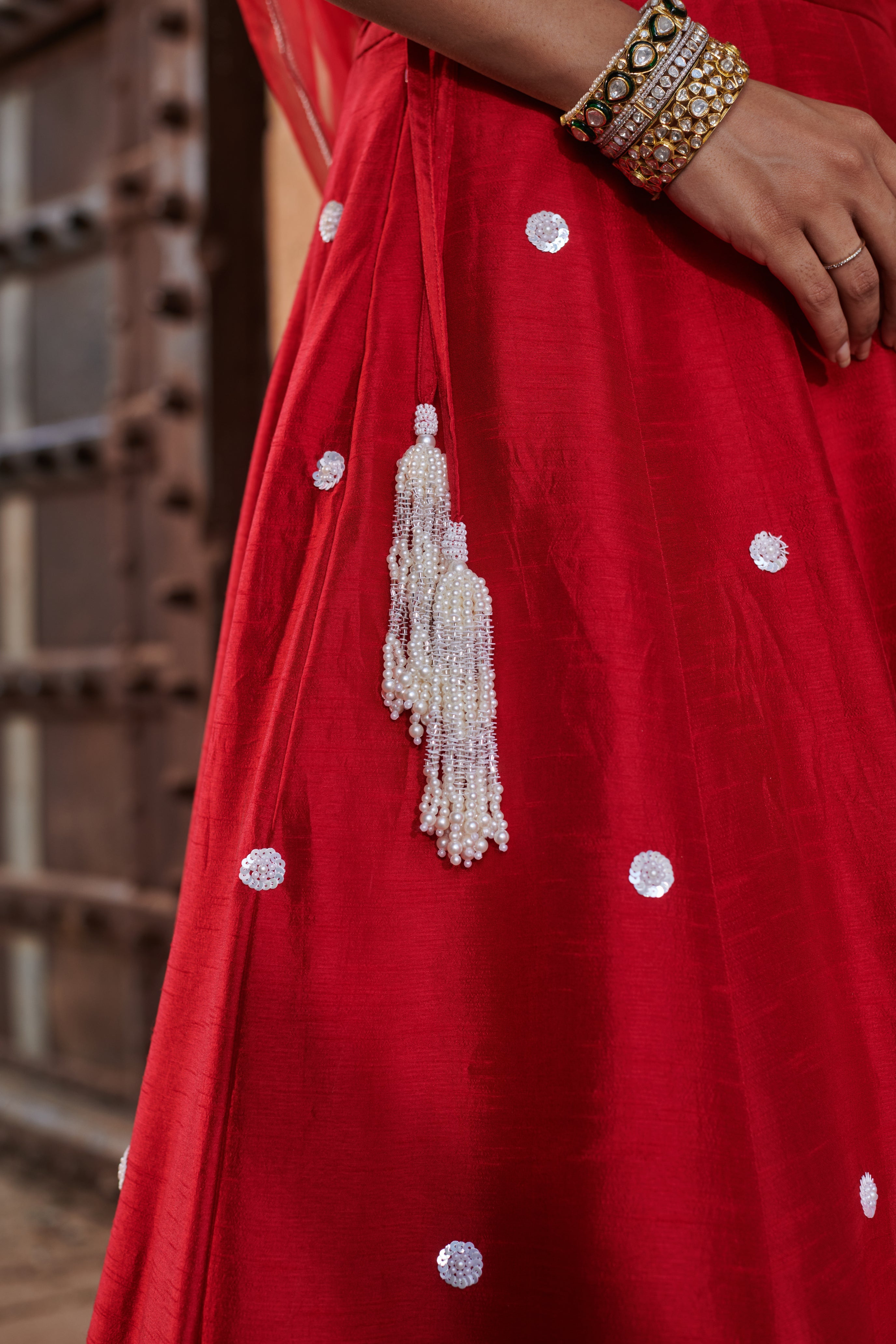 Rudrākṣī (रुद्राक्षी) - Red Embroidered Lehenga Set