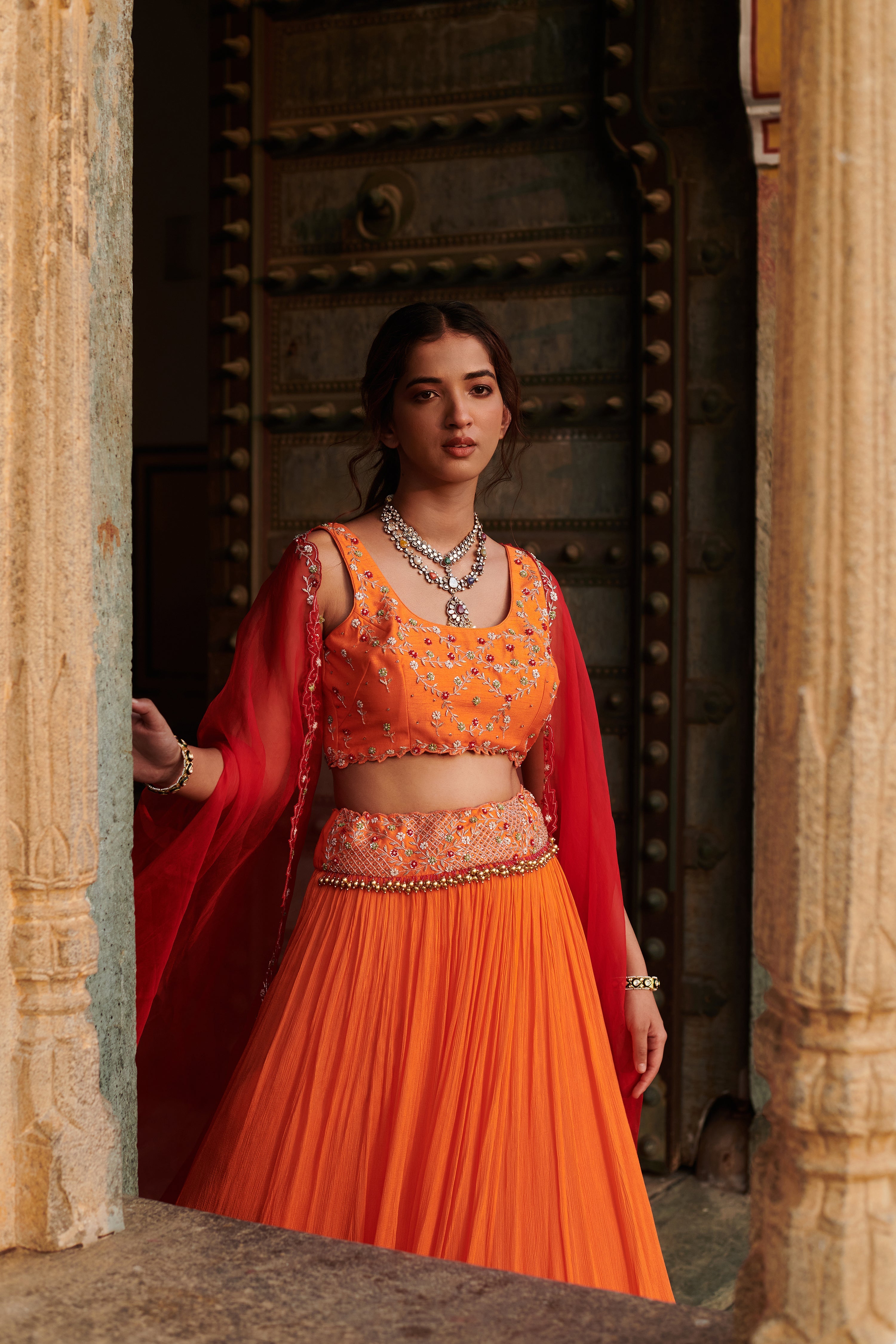 Sumanvā (सुमन्वा) - Orange Lehenga Set