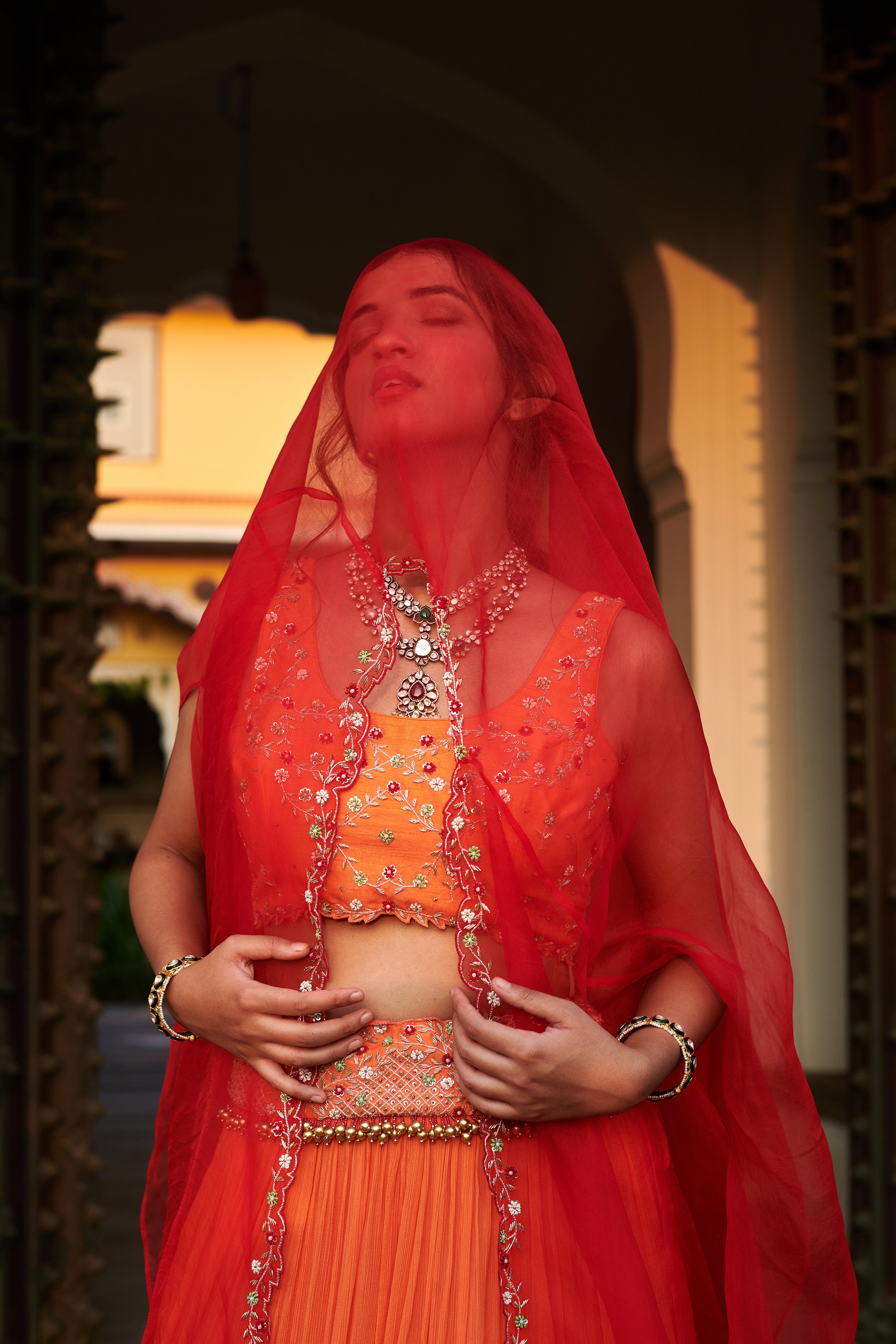 Sumanvā (सुमन्वा) - Orange Lehenga Set