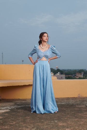 Nīlimā  (नीलिमा) - Blue Embroidered Jumpsuit