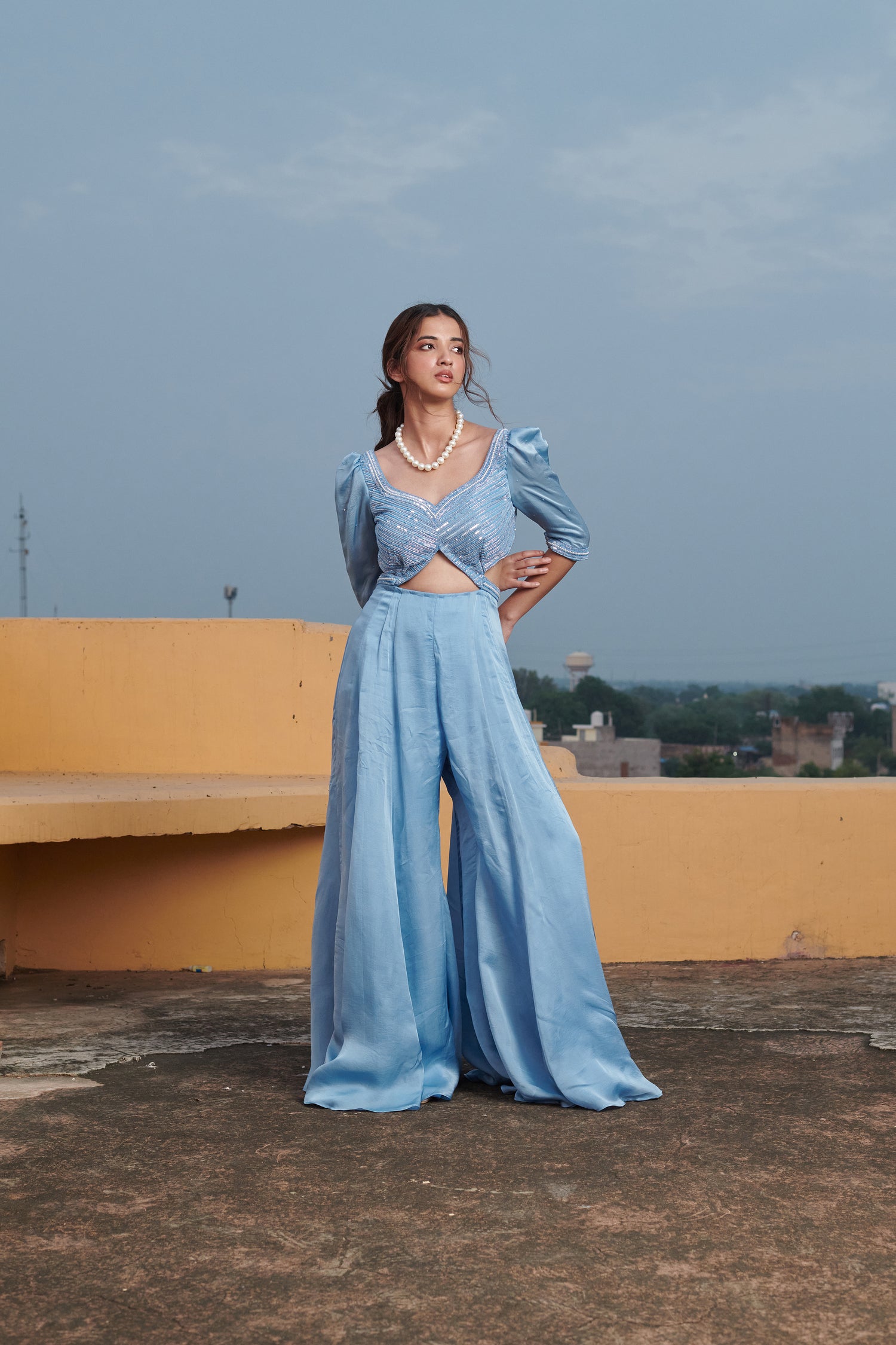 Nīlimā  (नीलिमा) - Blue Embroidered Jumpsuit