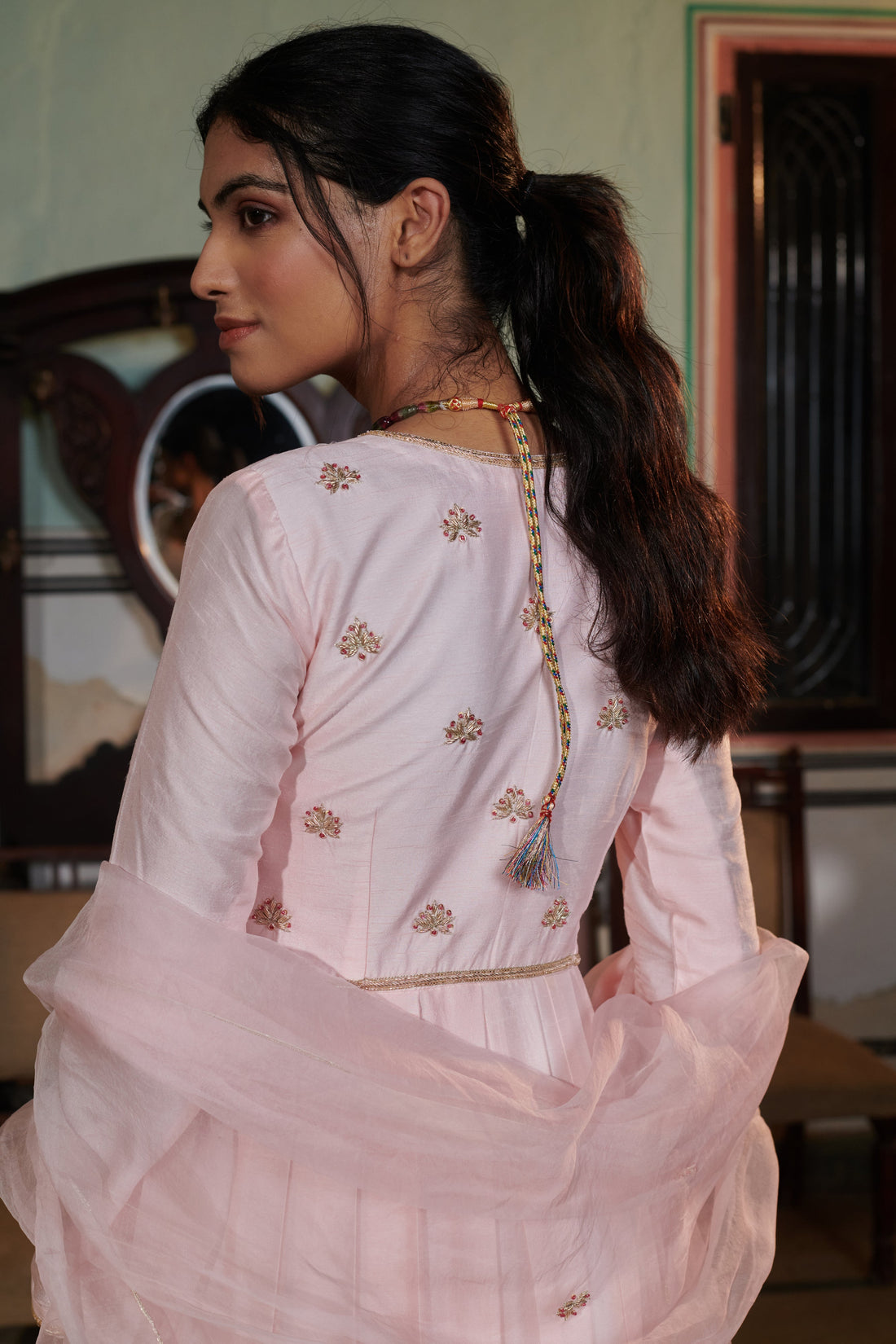 Vasudhā  (वसुधा) - Pink Embroidered Gown Set