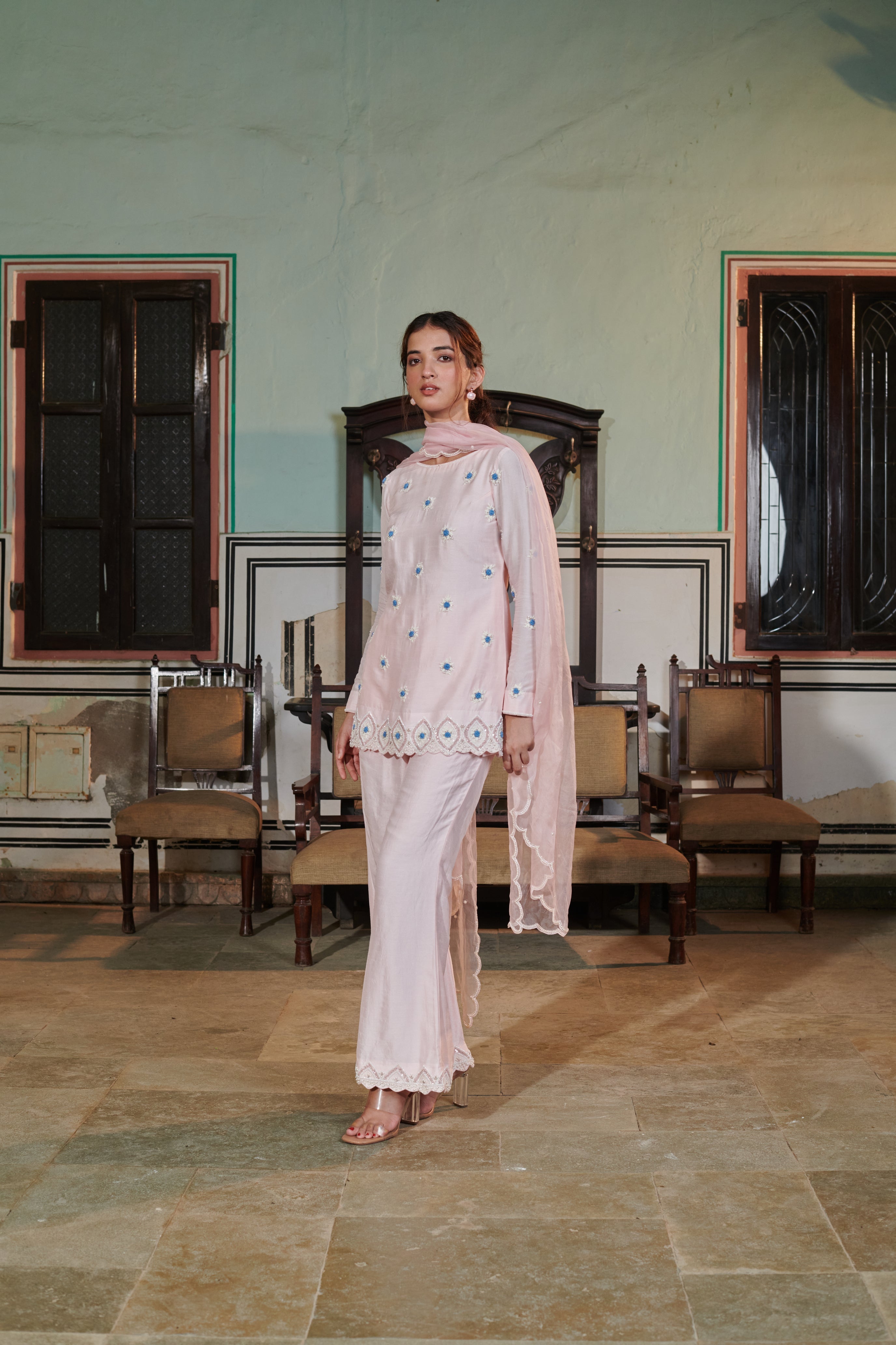 Anagha (अनघा) - Pink Embroidered Kurta Set