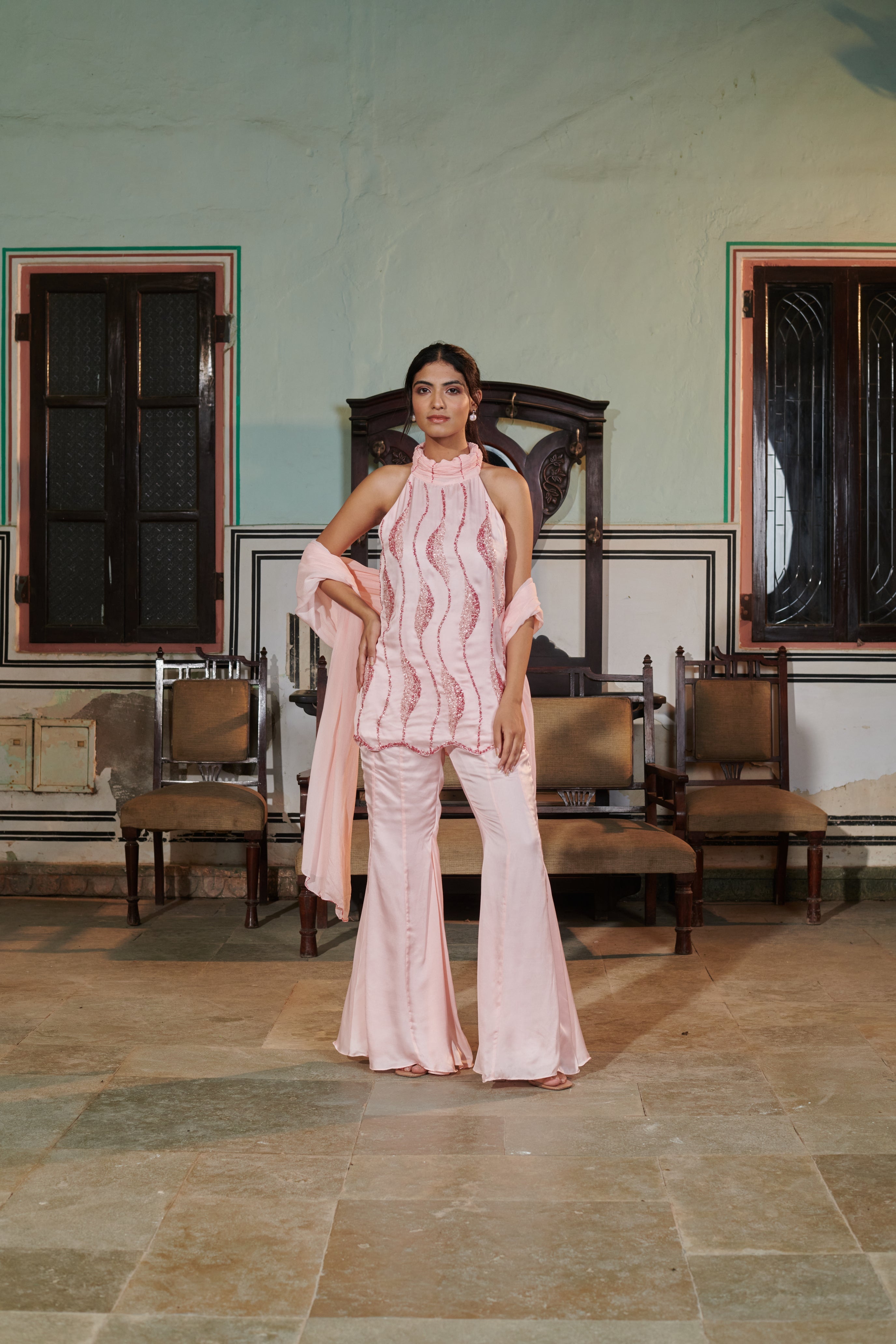 "Aavya" (आव्या) - Pink Embroidered Kurta Set
