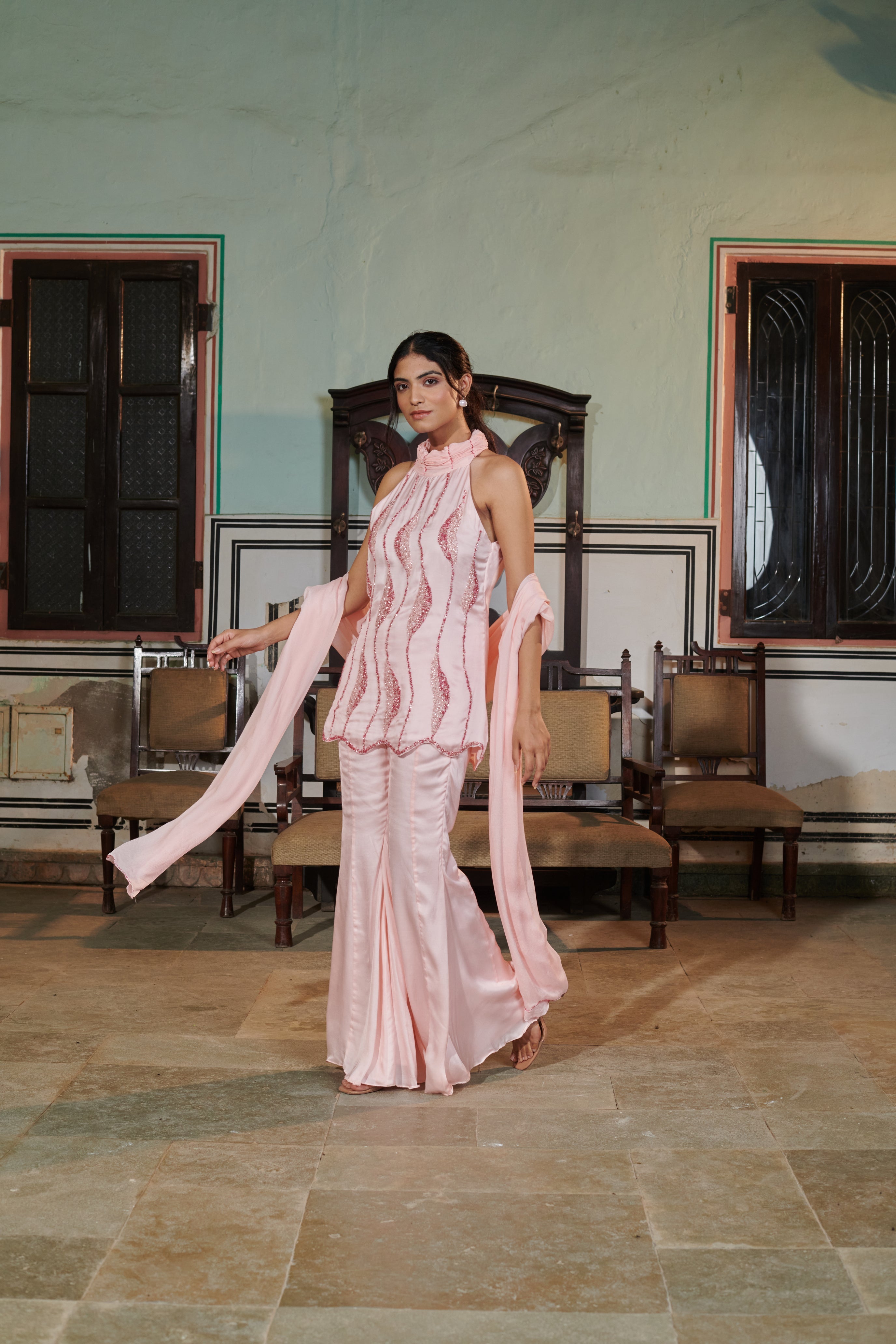 "Aavya" (आव्या) - Pink Embroidered Kurta Set