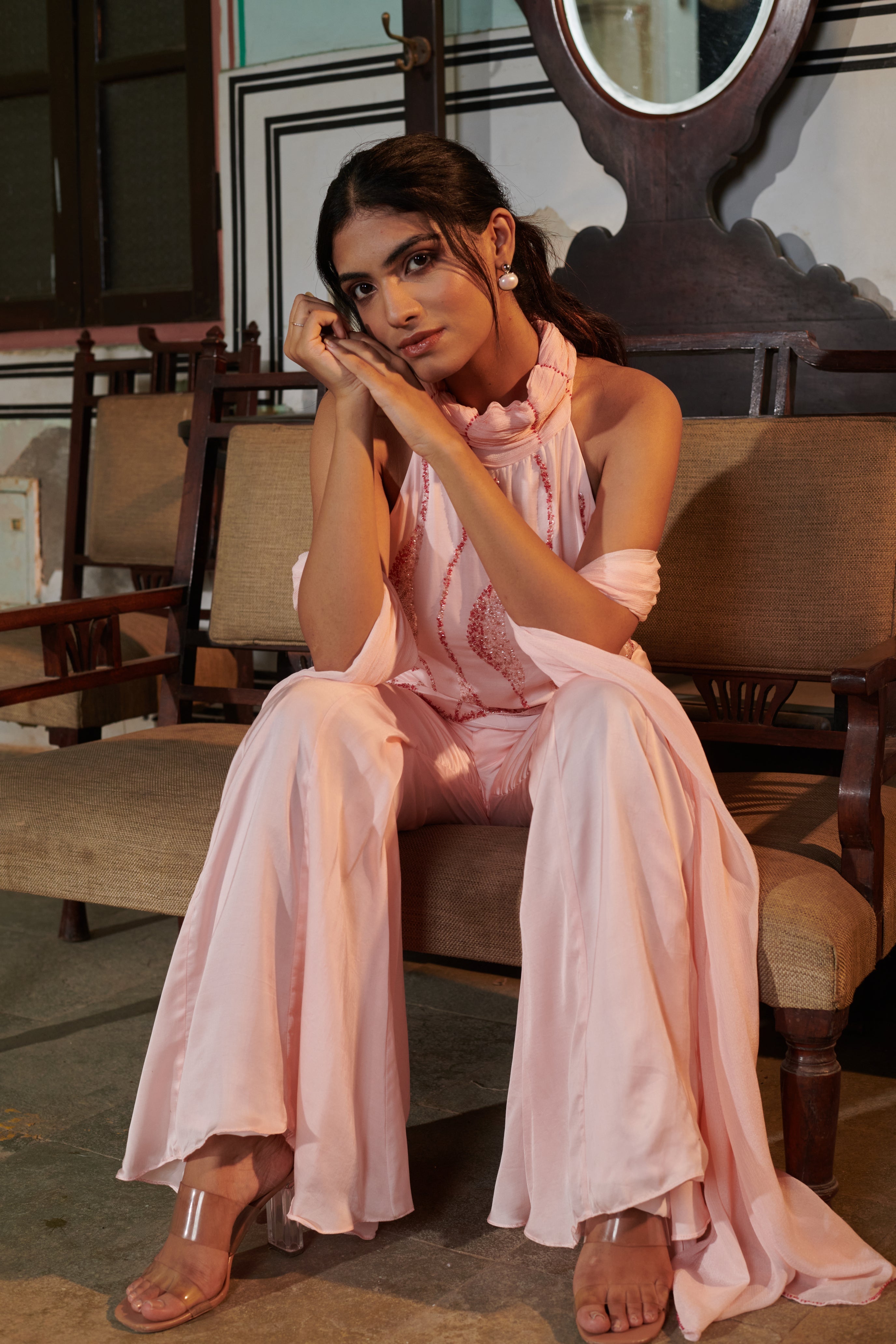 "Aavya" (आव्या) - Pink Embroidered Kurta Set