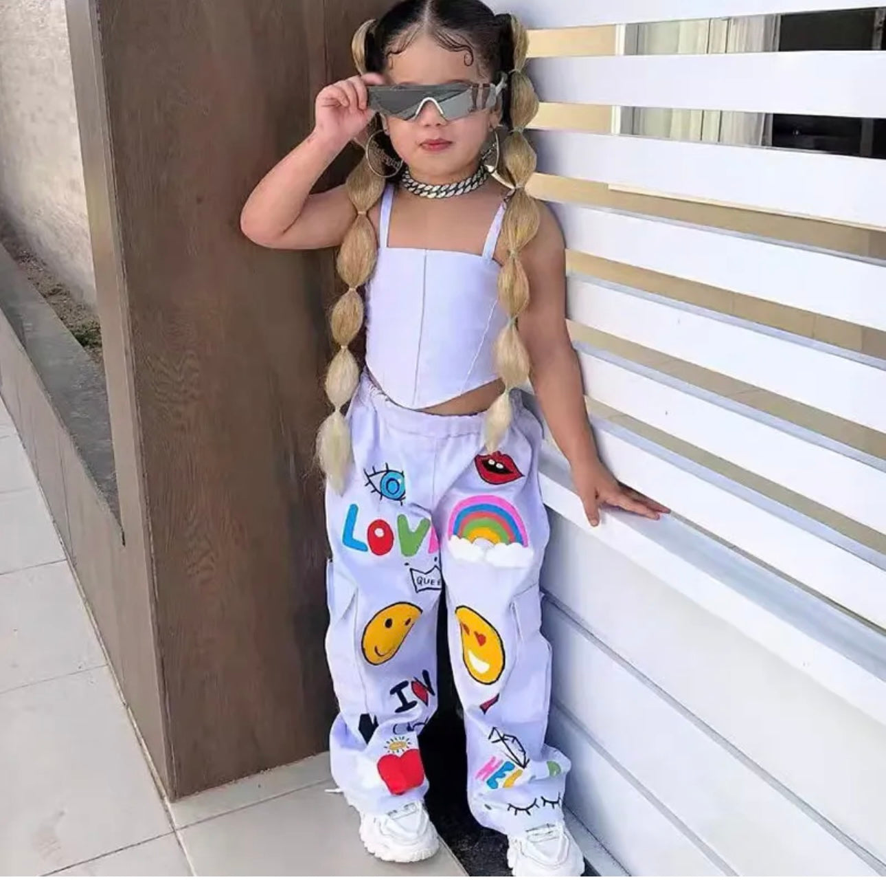 Corset & Cartoon Jogger Set - Vacation wear