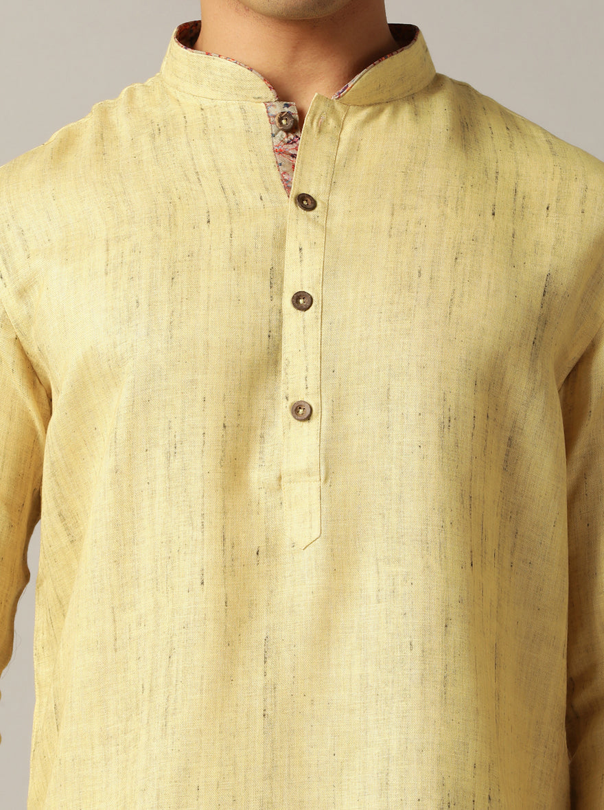 Yellow Self Textured Kurta For Men