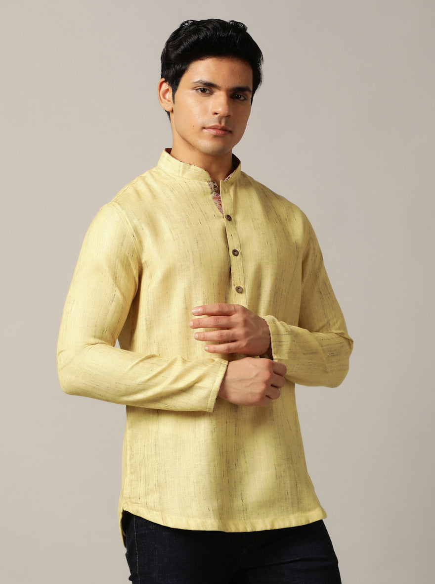 Yellow Self Textured Kurta For Men
