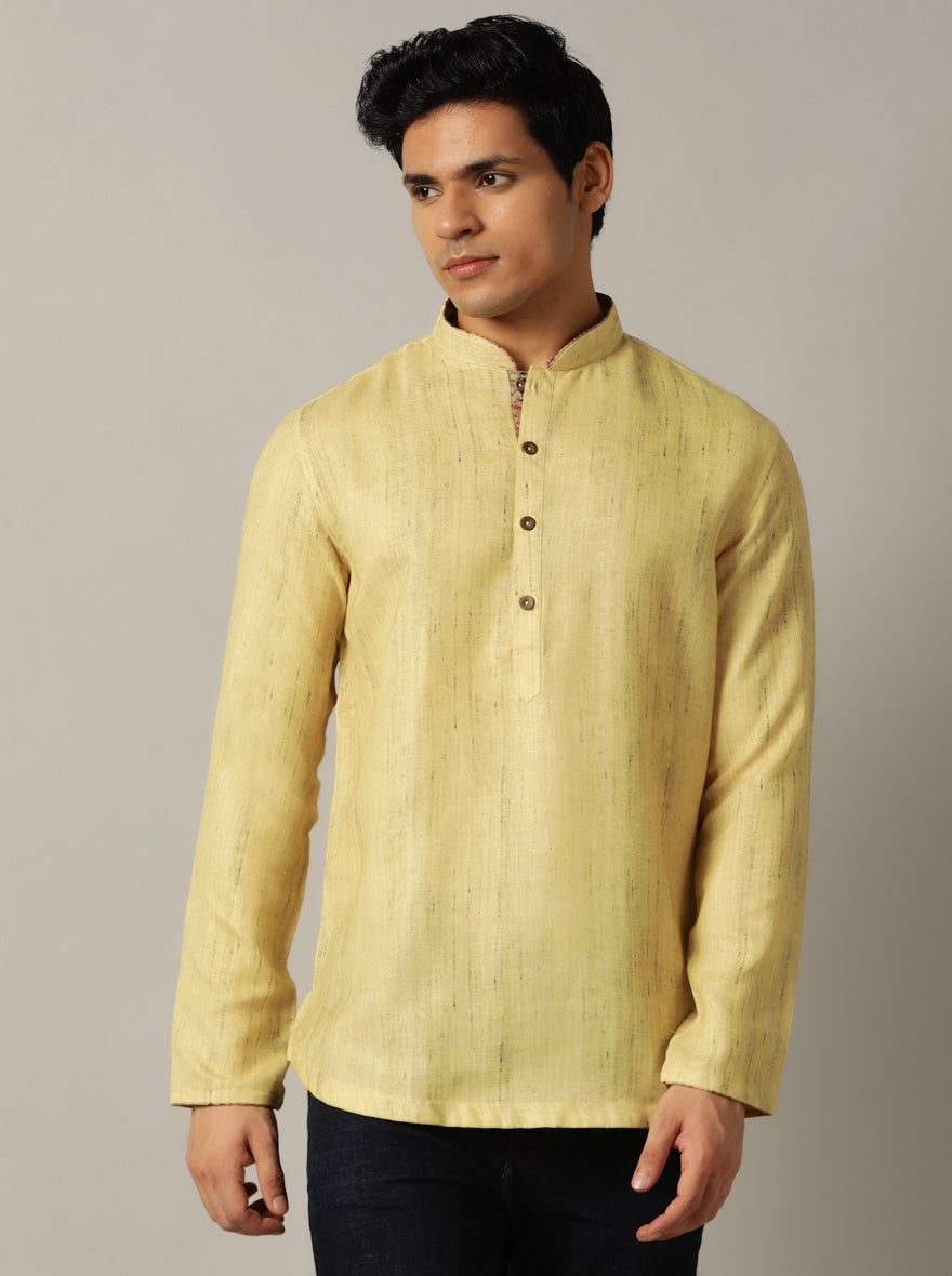 Yellow Self Textured Kurta For Men